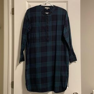 OAK + FORT Checked Navy and Green Dress